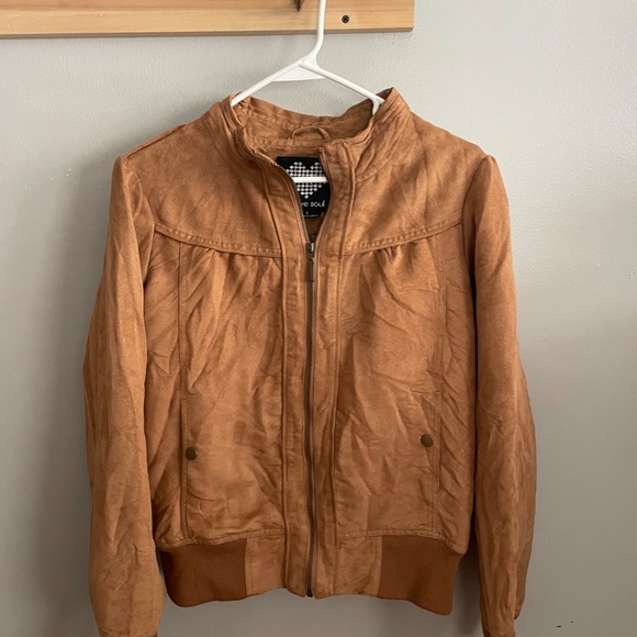 Brave Soul Woman's Zip Up Motorcycle Jacket Size L Brown Faux Leather - Picture 2 of 4